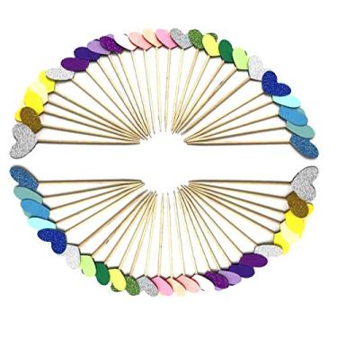 Imagem de BQSHOP 50 Pcs Heart Cupcake Toppers,Star Cupcake Toppers Twinkle Little Heart Decorations Birthday Cupcake Toppers Glitter Heart Cake Decorations for Party Birthday Wedding Ceremony