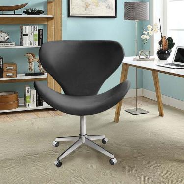 Imagem de Poltrona Isis Cadeira Giratória Pés Com Rodízio Decoração, Sala, Escritório, Recepção Cinza Grafite