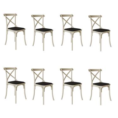 Imagem de Kit 8 Cadeiras Katrina Assento Corano Preto Aço Off White Bege