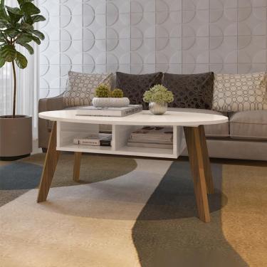 Imagem de Mesa De Centro Tampo Oval 2 Nichos 100 Cm Off White Cedro Arly