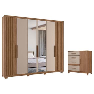 Imagem de Guarda Roupa Casal Araguaia E Cômoda Vênus Carvalho Fendi Com Espelho E Pés - Moval