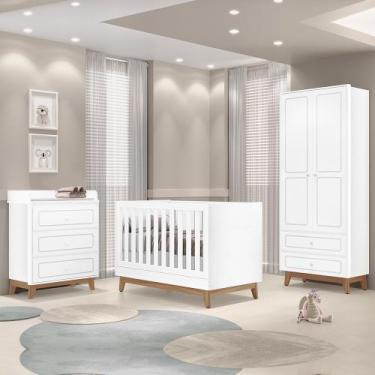 Imagem de Quarto Infantil Triplo 100% em MDF com Berço 2 em 1 Tuboarte Kevin Nat