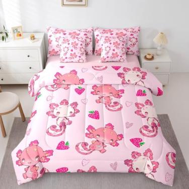 Imagem de Feelyou Conjunto de cama infantil casal de 7 peças, conjunto de edredom de morango com lençol kawaii, oceano, vida marinha kawaii, desenho animado, frutas, adolescentes, 7 peças
