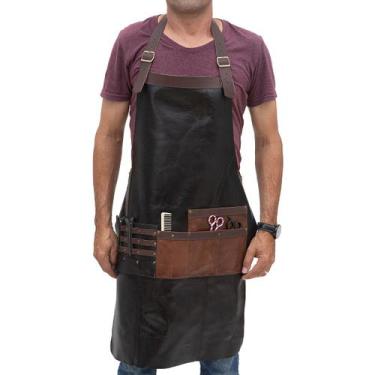 Imagem de Avental Barbeiro Cabelereiro em Couro Masc/Fem - Sparttan, Preto-Marro