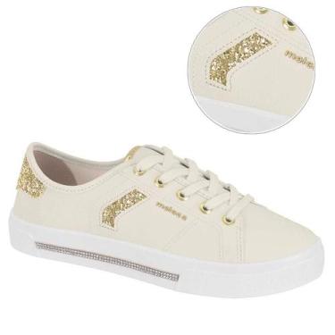 Imagem de Tênis Urban Brilhos Feminino Cadarço Moleca Off White Dourado, Branco,