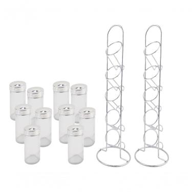 Imagem de Kit Porta Condimento Com Suporte Vertical 10 Potes De Vidro