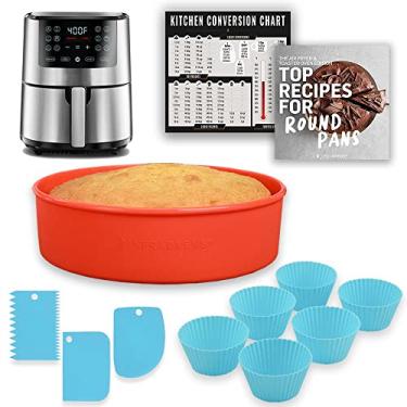 Imagem de INFRAOVENS Conjunto De Silicone Para Fritadeira A Ar, Forma Bolo 6,7", Forminhas Muffin, Raspador E Folha Cola, Antiaderente, Assadeira Sem Bpa Vortex Instantâneo, Cosori, Ninja, Chefman, Etc.