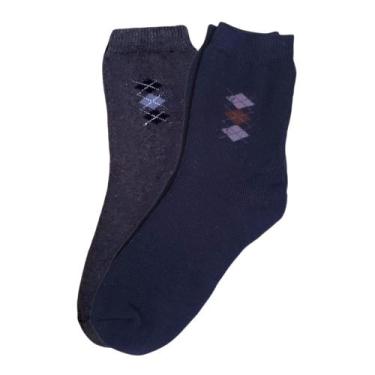 Imagem de Kit 2 Pares Meias Masculina Inverno Grossa Macia Cano Alto - RJC, Azul