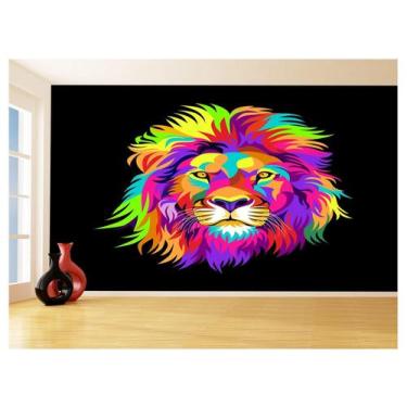 Imagem de Papel De Parede Animais Leão Rosto Arte Cores 3,5M Anm491 - Você Decor
