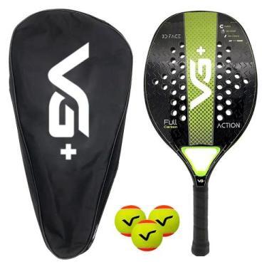 Imagem de Kit Raquete de Beach Tennis Action Full Carbon Verde com 3 Bolas e Bol