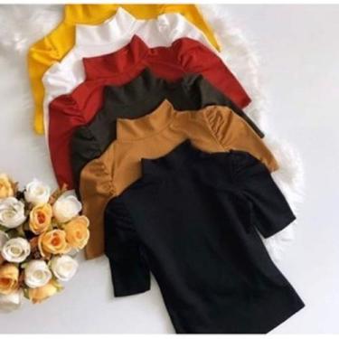 Imagem de Blusa feminina canelada gola alta manga curta bufante blogueira - Filo