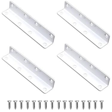 Imagem de MINGFANITY Suporte de Canto de 4 Peças, Suporte Em L, Suporte de Aço Inoxidável Superior, 5,5''x1'' M, Espessura de 2 Mm, Prateleira de Madeira, Móveis, Suporte de Canto de Gabinet(5,5”Branco, Branco)