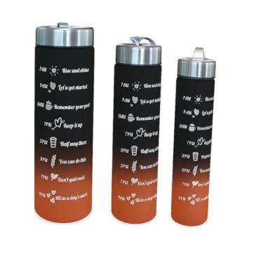 Imagem de Kit 3 Garrafas Squeeze Policarbonato Degradê 800ml 500ml e 300ml Hidratação Ideal para Academia e Corridas Casa Buritis (Preto + Laranja)