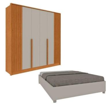 Imagem de Guarda-roupa 6 Portas com Espelho Ripado Nova York e Cama Casal Monaco