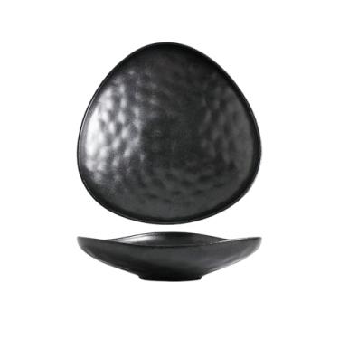 Imagem de Prato de Stoare criativo em forma triangular, prato de cerâmica para salada de sobremesa - 30,5 cm (preto de pedra)
