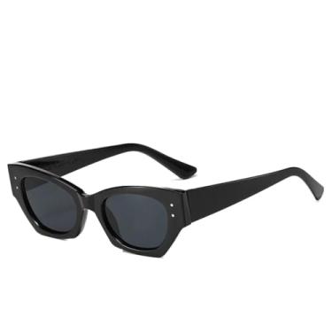 Imagem de HPIRME Óculos de sol da moda retrô feminino pequeno retangular (preto)