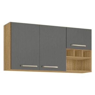 Imagem de Armário Aéreo Ametista 3 Portas E 3 Garrafas 120 Cm Freijó Gris - Kits