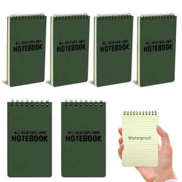 Imagem de RETON 6 Pack Waterproof Notebook, 3 x 5 Inches Waterproof Pocket Notepad, All-Weather Top Spiral Memo Steno Pads with Grid, Write in the Rain Notebook for Outdoor Activity Recording (Army Green)