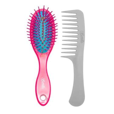 Imagem de Kit Com 1 Escova De Cabelo Oval E 1 Pente Pequeno Bonitta, Rosa/Cinza