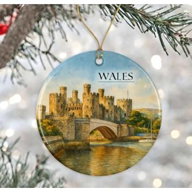 Imagem de Enfeite de aquarela do País de Gales - Lembrança de Natal de cerâmica - Aniversário de lua de mel - Lembrança de viagem - Presente de inauguração de casa - Presente para o amante do País de Gales