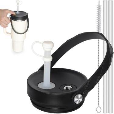 Imagem de Tampa de canudo atualizada para substituição Stanley 1,134 g - válvula de mordida macia, esfera de rolo de alívio de estresse, alça flexível, tampa à prova de vazamento para copo Stanley Tumbler