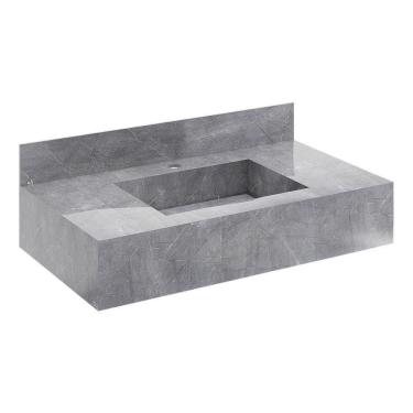 Imagem de Bancada em Porcelanato para Banheiro Completa Alto Padrão 100cm X 15cm com Cuba Esculpida Lisboa Grafite