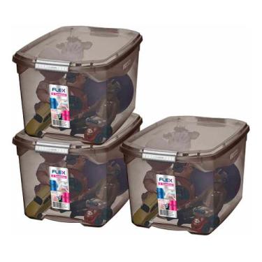 Imagem de 3 Caixa Organizadora Brinquedo Objeto Roupas 29l Preto Sanremo