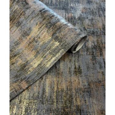 Imagem de AM1NAH Papel de parede envelhecido industrial metálico papel de parede não tecido, 51 cm x 900 cm, carvão e ouro