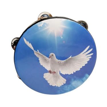 Imagem de Amagogo Pandeiros portáteis de 10 ", presentes de pandeiro de madeira, musical, sino de mão, fileira dupla para jogos, orar, ktv, meninos, meninas, Azul