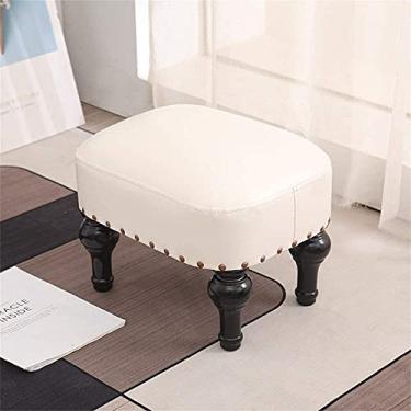 Imagem de Banqueta para os pés em casa, couro PU, cadeira pequena, assento de sofá com pernas de madeira, banquinho retangular para pentear, sala de estar, escritório, verde, 409,478 cm (branco) alta capacidade