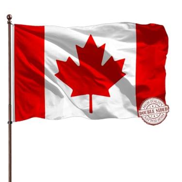 Imagem de Bandeira canadense do Canadá 3 x 5 dupla face - 3 camadas 240D 4 linhas costuradas - bandeira CAN - resistente ao desbotamento UV com cabeçalho de lona e 2 ilhós de latão