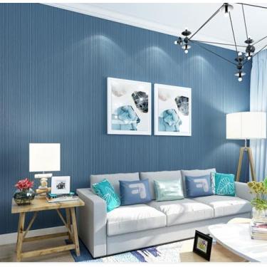 Imagem de Papel de parede moderno não tecido listrado vertical não autoadesivo cor sólida quarto sala de estar restaurante decoração papel de parede azul escuro 53 * 950 cm