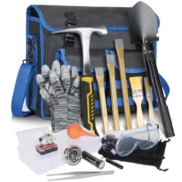 Imagem de LASUK Kit de martelo de palheta geológica de 40 peças, ferramenta de equipamento de mineração e prospecção de ouro, incluindo martelo de 946 ml e conjunto de 3 peças de cinzéis de escavação, pá