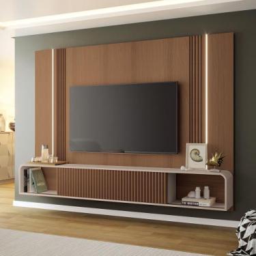 Imagem de Painel TV 85 Pol 219cm Bancada Suspensa Emily Castanho/Off White H01 -