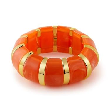 Imagem de NOVYRA Pulseiras femininas grossas de acrílico empilháveis coloridas de resina elástica joias modernas para mulheres, unified, Liga metálica, Sem Pedra Preciosa