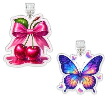 Imagem de Conjunto de 2 peças de laço de cereja, pingentes de borboleta Kindle, pingente de plugue de poeira 3,8 cm feminino, laço rosa, feminino, bonito, estético, bonito relâmpago/tipo C acessórios de