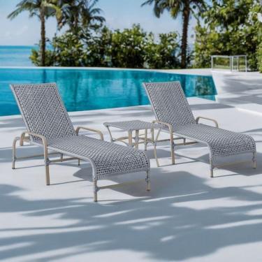 Imagem de Kit 2 Espreguiçadeiras Corda Náutica e Mesa Garden em Alumínio para Piscina Edícula Catar
