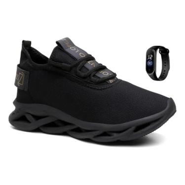 Imagem de Tênis Academia Masculino Esportivo Ortopédico Leve + Relógio (Preto, BR, Adulto, Numérico, 44)