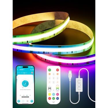 Imagem de PAUTIX Faixa de luz LED RGB Smart IC COB 5V USB, fita flexível multicolorida com certificação UL, fita de LED 9,84 pés/3 m, compatível com Alexa/Google Assistant, para TV, mesa, monitor, decoração DIY