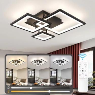 Imagem de HLILCEH Luz de teto LED preta moderna design 3-quadrado 3000K-6500K luz de teto LED regulável com controle remoto 33W luminária de teto acrílico para quarto, cozinha, sala de jantar, escritório