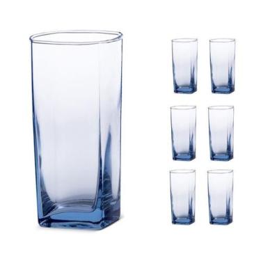 Imagem de Copo Vidro 320ml (Suco, água) BALI SOLID jogo c/ 6 Azul - Casa Linda