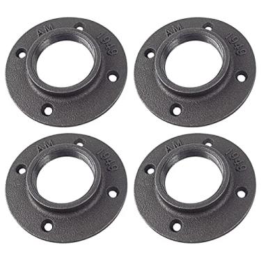 Imagem de WiseWater Flanges de piso de 3,5 cm, 4 peças, flanges de tubo de ferro fundido maleável, acessórios de tubulação com orifício rosqueado para projetos domésticos faça-você-mesmo/móveis/decoração de