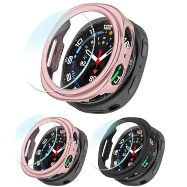 Imagem de QWFORQW Pacote com 2 + 2 protetores de tela compatíveis com Samsung Galaxy Watch 8 de 44 mm + proteção de capa, vidro temperado HD + capa rígida de policarbonato antiarranhões para Galaxy Watch 8