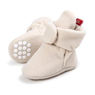 Imagem de HsdsBebe Botas de algodão unissex para recém-nascidos, sola antiderrapante para bebês, meninos, meninas, para o inverno, quente, de lã, meias aconchegantes, Y/Bege, 6-12 meses