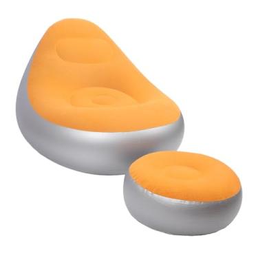 Imagem de POCREATION Cadeira Inflável de Lounge, Sofá Inflável, Cadeira Inflável, Cadeira Portátil Com Válvula Rápida, Puff para Uso Interno e Externo, Camping, Praia e Viagens. (Laranja)