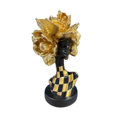Imagem de Estátuas africanas para decoração de casa, decorações de esculturas para sala de estar, estatuetas de busto de senhora africana de 28 cm, ornamento estético moderno preto para prateleiras e mesas
