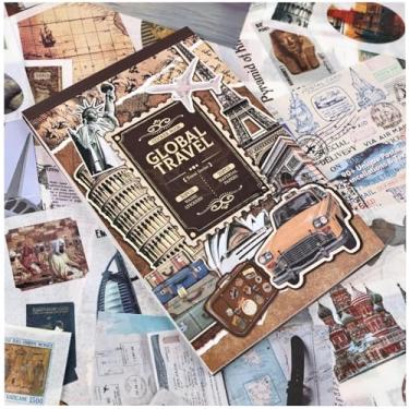 Imagem de Diuhofart Livro de adesivos de scrapbook de viagem de 50 folhas para álbuns, mais de 300 adesivos Washi com 20 papéis de scrapbook A5 para diário, suprimentos de jornal de lixo, colagem, bujo