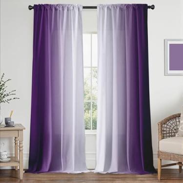 Imagem de Cortinas roxas de 246 cm de comprimento para sala de estar, conjunto de 2 painéis, roxo e cinza, branco, cortinas de tratamento de janela, lavanda ombré, gradiente, cortinas de filtragem de luz