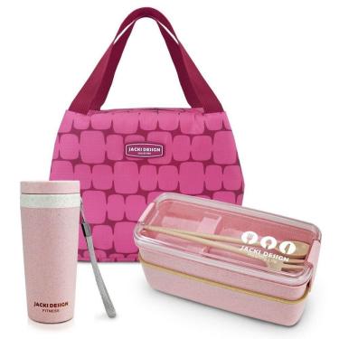 Imagem de Conjunto Bolsa Térmica Com Copo Com Tampa 300ml E Pote Marmita Ecológica De 2 Andares 750ml Pink
