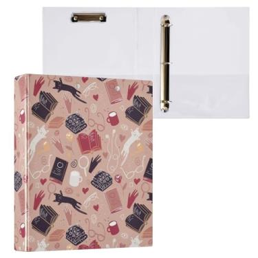 Imagem de Fichário de 3 anéis desenhados à mão para livros de gato, coração, flor, fichário decorativo de 3,8 cm, com prancheta e 3 bolsos transparentes, comporta 200 folhas de papel tamanho A4, fichários à